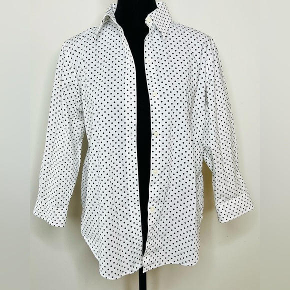 Ralph Lauren button down 3/4 sleeves classic tailored look polka dot shirt med - Picture 5 of 6